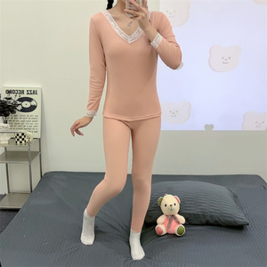 Su misura di alta qualità invernale caldo pigiama nuovo stile con scollo a V con chiusura elastica in vita a tinta unita indumento intimo caldo - Product Image 2
