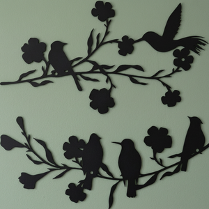 Décoration murale en métal, oiseaux sur branches florales, découpe au laser, design moderne, fait main, forme irrégulière, toutes saisons - Product Image 6