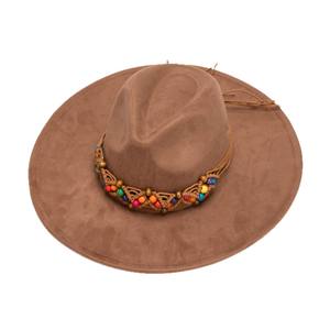 Sombrero Fedora de Gamuza Estilo Étnico Retro 2025, Ala Ancha con Forma de Corazón, Unisex, para Viajes al Aire Libre, Estilo <span class=keywords><strong>Jazz</strong></span> - Product Image 5