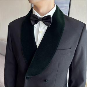 <span class=keywords><strong>Abito</strong></span> da uomo in velluto <span class=keywords><strong>verde</strong></span> con Splicing doppiopetto da sposa pantaloni Slim Fit blazer tailleur Business Casual da uomo - Product Image 4