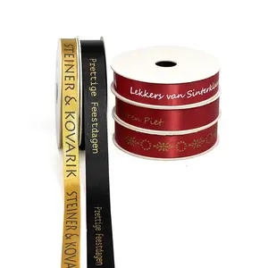 Customize Colors Sizes Printed Logo Ribbons Gold Foil Ribbon Grosgrain/Satin Gift Wrapping Printing Ribbon For Decoration