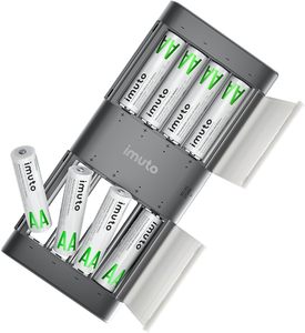 Imuto 8 gói sạc <span class=keywords><strong>AA</strong></span> pin <span class=keywords><strong>lithium</strong></span> với bộ sạc, 2000mwh 1.5 volt <span class=keywords><strong>AA</strong></span> pin có thể sạc lại - Product Image 1