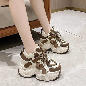 Nouveaux styles de chaussures décontractées à talons hauts de 8 cm, semelle épaisse, lacets, baskets compensées pour femmes - Product Image 4