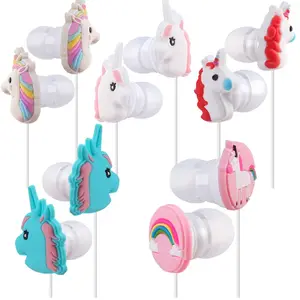 Earphone anak-anak silikon PVC murah kartun kuda pelangi Unicorn earbud hadiah ulang tahun Natal sempurna untuk anak-anak