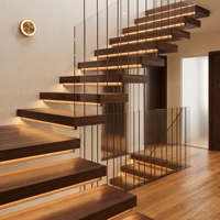 Escalier flottant de style scandinave - Design minimaliste chaleureux avec marches en bois de chêne sur mesure
