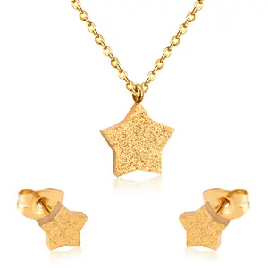 Kalung Liontin Anak Perempuan, Set Perhiasan Anting-Anting Pemotong Lapis Emas Bintang untuk Anak Perempuan