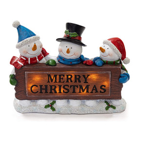 Polyresin/resina Feliz Navidad muñeco de nieve de trío LED Luz de vacaciones - Product Image 1