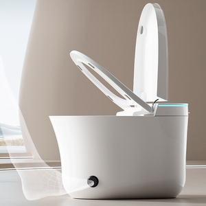 WC intelligent allongé avec bidet, siège chauffant, arrêt automatique, capteur de pied, eau chaude, séchage, télécommande, affichage LED, veilleuse - Product Image 5