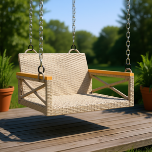 Banc balançoire de patio beige en rotin PE, mobilier d'extérieur, siège pour 2 personnes, design traditionnel - Product Image 2