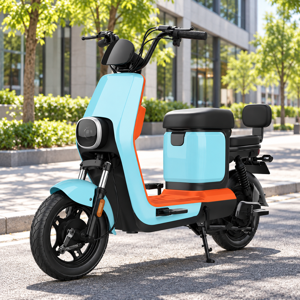 500W Electric Moped 14 Inch Dual Drum Brake E-Bike Rear Backrest Urban ...
