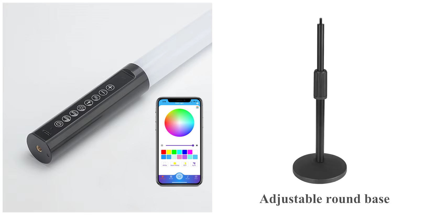 Tube RGBW noir/Base ronde réglable