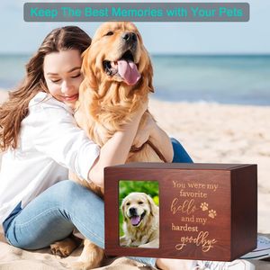 Grande urne commémorative en bois pour animaux de compagnie pour les cendres de chien/chat: avec cadre photo, couleur nature et motif au revoir (finition polie) - Product Image 3