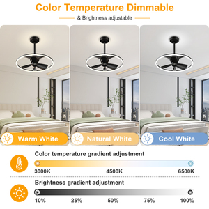Ventilateur de plafond moderne minimaliste noir en plastique de 23,6'' avec lumière, télécommande APP, LED dimmable, moteur DC silencieux et réversible pour chambre à coucher - Product Image 2