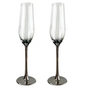 200ml Silver Electroplating Stem Crystal Champagne Glasses Goblets Wedding Flutes