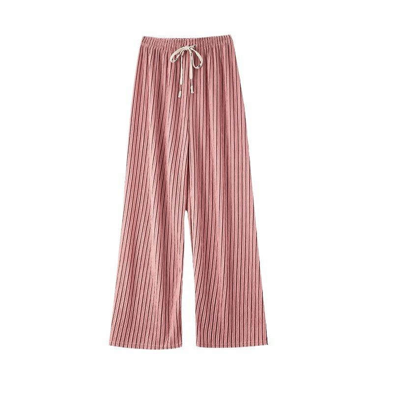 Fitspi Black Silk Ruffled Wide-leg Pants Women Spring Autumn New