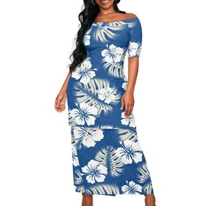 Personalizzato polinesiano samoano Puletasi fiore di ibisco foglia di Monstera stampa da donna abiti Casual mezza manica Top e gonne Set 2 pz - Product Image 3