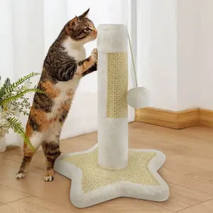 Factory Manufacturer Sisal Wood Cat Scratcher Post Climbing Tower Cat Tree Furniture With Hanging Toy Ball