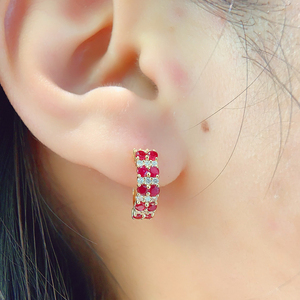 Aazuo, Joyería Fina de 18K, Oro Amarillo Sólido, Rubí Natural, Diamantes Reales, Pendientes de Gancho con Línea de Tenis, Regalo para Damas, Uso Diario - Product Image 4