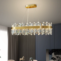 Lustres modernes de luxe en cristal K9 doré avec structure en acier inoxydable, indice de protection IP44, pour plafond intérieur dans le salon ou la chambre.