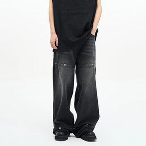 High Quality Fashion Baggy <b>Jeans</b> <b>Men</b> Straight Stitching Decorative Rivet Black <b>Jeans</b> Wash Vintage Streetwear <b>Jeans</b> Pants <b>for</b> <b>Men</b> - Product Image 3