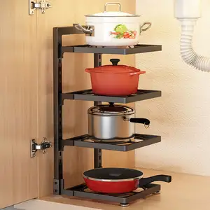 Kitchen Counter And Cabinet Pot And Lid Rack Organizer Adjustable Pot Rack
