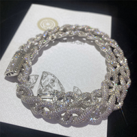 Collier en argent sterling plaqué or rose avec fermoir en forme de boîte classique glacée, chaîne à maillons cubains en moissanite, bijoux hip hop pour hommes, 925