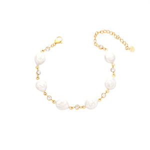 Fashion <b>Beaded</b> <b>Bracelet</b> 316L Stainless Steel PVD <b>Gold</b> Plating Sustainable Resistant White Pearl Design - Product Image 2