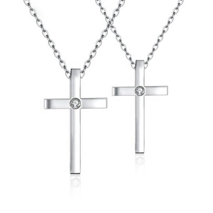 Collier en acier inoxydable avec pendentif croix pour homme et femme, couple, simple, étudiant, Jésus, chaîne claviculaire, cadeau pour amoureux - Product Image 1
