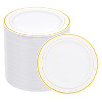 Assiettes à dessert classiques en plastique PS sans BPA, réutilisables, écologiques, pour mariage, fête, bord doré/argenté, blanches, pour restaurants