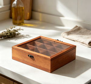 Caja de Almacenamiento de Especias de Madera con Tapa de Vidrio, Compartimentos Extraíbles, Organizador de Condimentos de Cocina para Guardar Especias en Casa - Product Image 6
