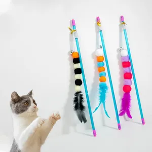 9 PCS Cat Fishing Pole Toy, Retractable Cat Feather Toys with Cat Wand  Plush Fish Worm Feathers with Bells Catnip Interactive Cat Teaser Toys for