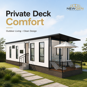 บ้านสำเร็จรูปเหล็กเบาสมัยใหม่ Newgen Development พร้อมครัว ระเบียงส่วนตัว พื้นที่ใช้สอยกลางแจ้ง ดีไซน์แผงแซนวิช EPS ขนาด 20 ฟุต - Product Image 1