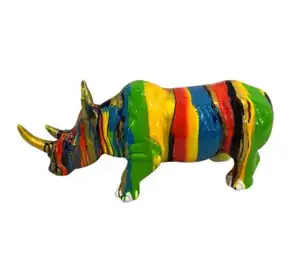 공장 판매 뜨거운 판매 다채로운 코뿔소 동물 수지 동상 동물 Scullptures 홈 장식