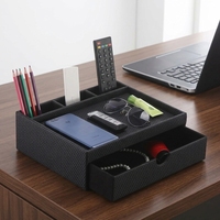 Boîte de rangement de bureau moderne et minimaliste en cuir PU, organiseur de bureau avec séparateurs et tiroir