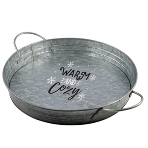Plateau de service de haute qualité décor à la maison mariage et décor de fête forme arrondie plateau décoratif galvanisé avec poignée en métal - Product Image 6