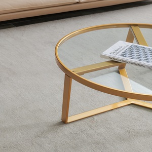 Mesa de centro de cristal transparente templado de estilo moderno, sofá de <span class=keywords><strong>Metal</strong></span> dorado de alta calidad, mesa auxiliar para sala de estar, Loft Hotel - Product Image 3
