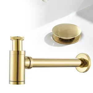 Basin Drain Pipes Wash Basin Kitchen Sink Bottle Trap Drain Hose Brushed Gold Copper Wall Drain