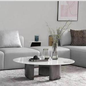 Marble <b>Coffee</b> <b>Table</b> <b>Round</b> Modern Living Room Furniture Nordic Style <b>Small</b> Apartment Use Stainless Steel Base DZ01 - Product Image 3