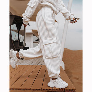 <span class=keywords><strong>Pantaloni</strong></span> Cargo Imbottiti <span class=keywords><strong>Bianchi</strong></span> da Donna, Joggers Larghi Casual, Streetwear con Coulisse e Tasche alle Caviglie, <span class=keywords><strong>Pantaloni</strong></span> Sportivi a Gamba Larga - Product Image 2