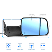 XMAXVISION Paire de rétroviseurs latéraux chauffants noirs en ABS+verre pour véhicules de remorquage 1998-2001, clignotants, manuels, télescopiques, pliables, neufs, garantie 1 an
