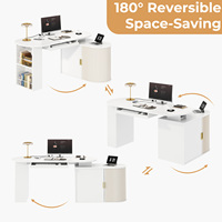 Table d'ordinateur de bureau industrielle chic personnalisée en gros avec surface blanche mate et bibliothèque intégrée pour petit coin d'étude compact