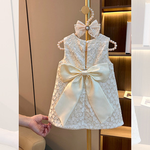 Robe d'été sans manches pour filles, style <span class=keywords><strong>princesse</strong></span>, coupe trapèze, longueur genou, couleur unie, respirante, avec nœud, style <span class=keywords><strong>Europe</strong></span>-Amérique - Product Image 6