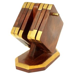 Sous-verres ronds en bois d'acacia Sous-verres en bois d'acacia et marbre de 4 pouces Bois naturel - Product Image 3