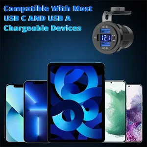 Chargeur USB à trois ports 12V/24V, double prise USB 18W QC 3.0 et 20W PD USB-C pour voiture et moto avec voltmètre et interrupteur d'alimentation - Product Image 5