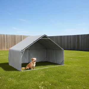 Nichoir extérieur pour chien en acier galvanisé argenté, pour grandes races, toutes saisons, style rectangulaire simple - Product Image 2