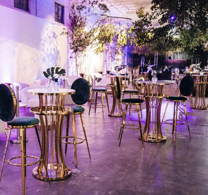 Tavolo Alto di Lusso per Eventi Nuziali in Acciaio Inossidabile Dorato, Tavolo Rotondo da <span class=keywords><strong>Bar</strong></span> per Hotel e Noleggio Matrimoni - Product Image 4