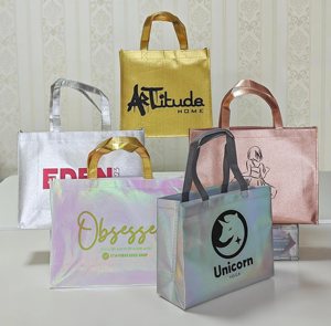 Bolsa de <span class=keywords><strong>Compras</strong></span> Grande Iridescente Rosada con Láser Holográfico Promocional, Ecológica y Reutilizable <span class=keywords><strong>para</strong></span> Supermercado con Logo Personalizado Impreso - Product Image 6