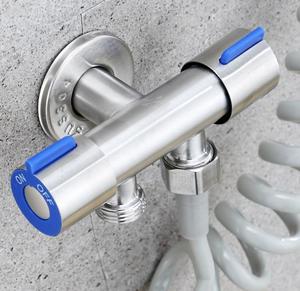 Robinet d'arrêt moderne en acier inoxydable à double commande, type T, pour WC et bidet, avec poignée double - Product Image 6