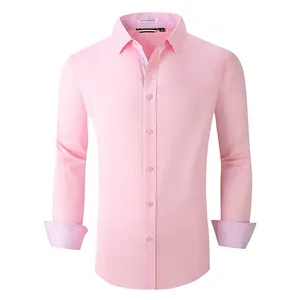 Custom High Quality 100% Cotton White / Black / Blue / Pink Non Iron Office Dress Formal Button Up Shirt For Men