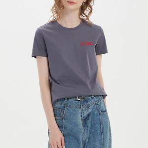 Camiseta personalizada de color sólido para mujer, Camiseta estampada de alta calidad con estilo de algodón suave y hombro liso, camisetas baratas en blanco a granel - Product Image 1